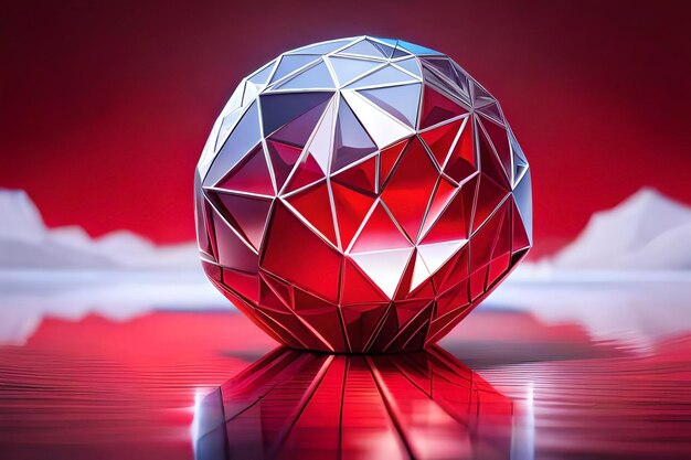 A red and white diamond ball is on a red background.