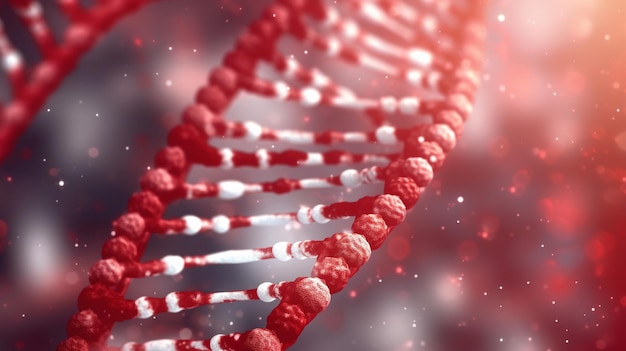 На этой иллюстрации показана красно-белая нить ДНК.