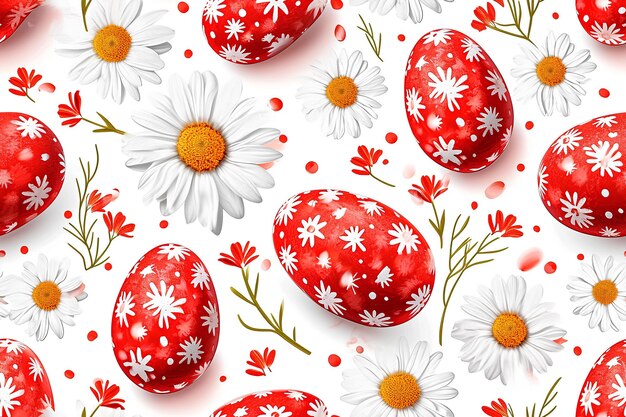 Red and white easter egg and daisy pattern