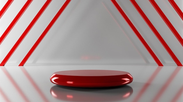 Red and white empty minimal pedestal for product presentation, 3d abstract podium stand display.