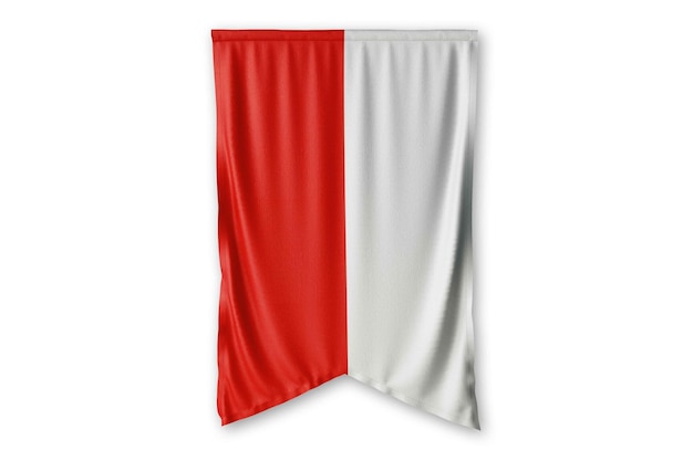 A red and white flag with a white background