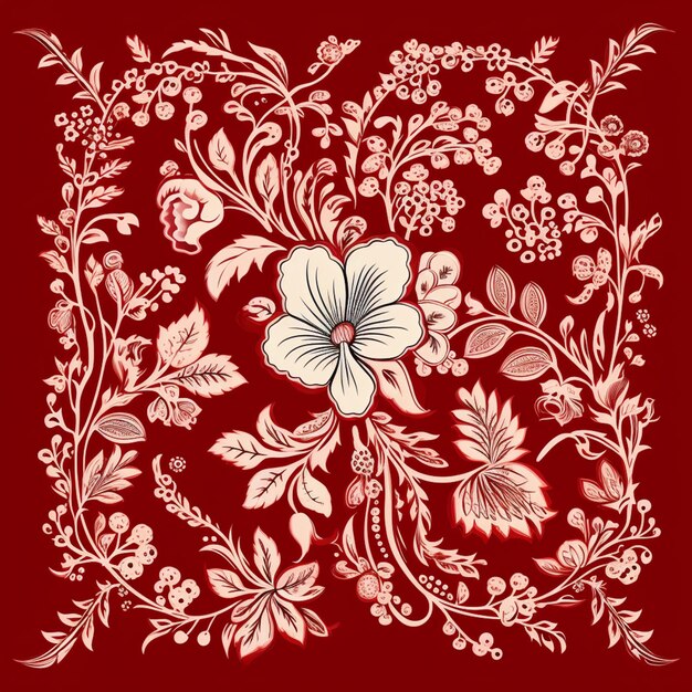 Photo a red and white floral design on a red background generative ai