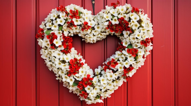 red and white flowers made a heart