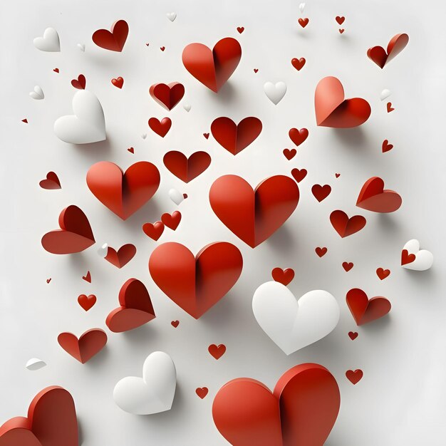 Red and white hearts on a gray background Heart as a symbol of affection and love