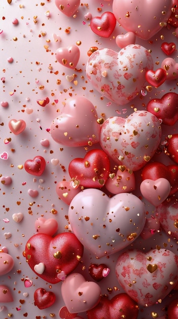 Red and White Hearts on White Background