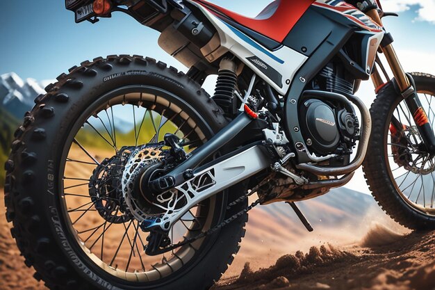 A red and white honda cbr600 motorcycle is on a dirt road.