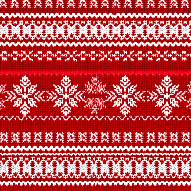 Photo a red and white knitted christmas sweater with snowflakes generative ai