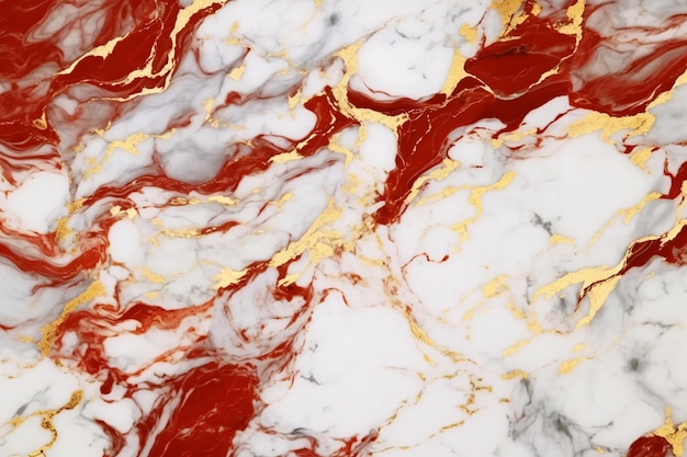 Red and white marble wallpaper with gold leaf pattern.