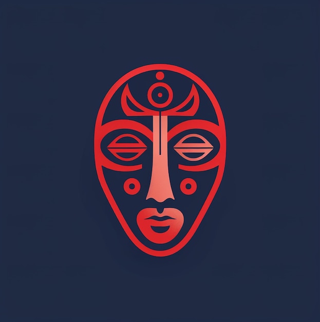 A red and white mask with eyes and eyes on a blue background.