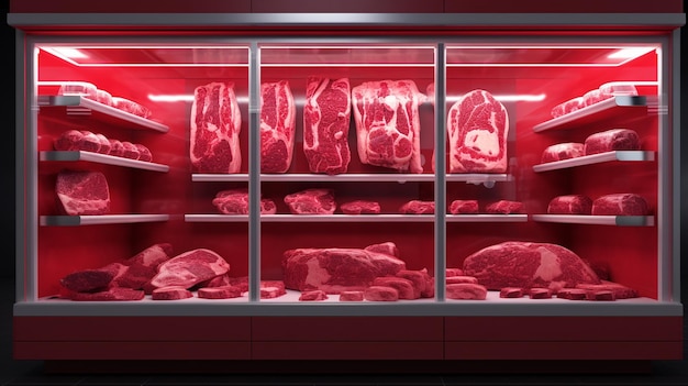 Photo red and white meat store