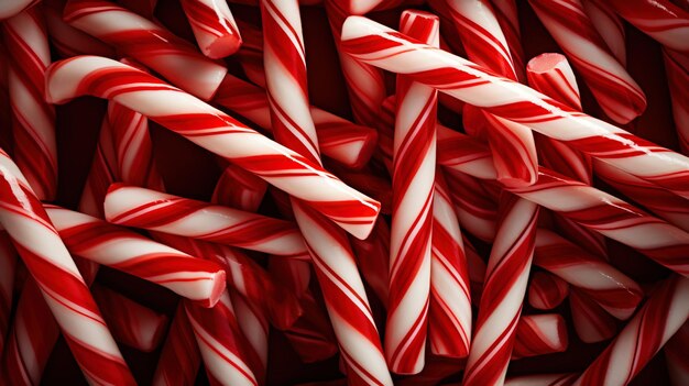 Red and White Mini Candy Canes for Christmas background Generative AI