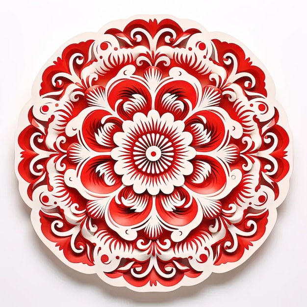 A red and white paper cut out of a flower