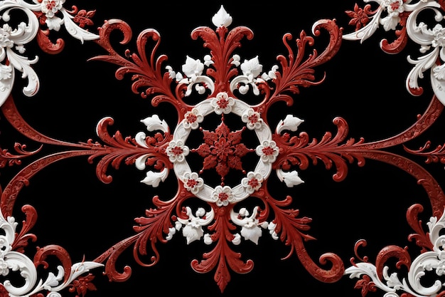 Red and white pattern on a black background