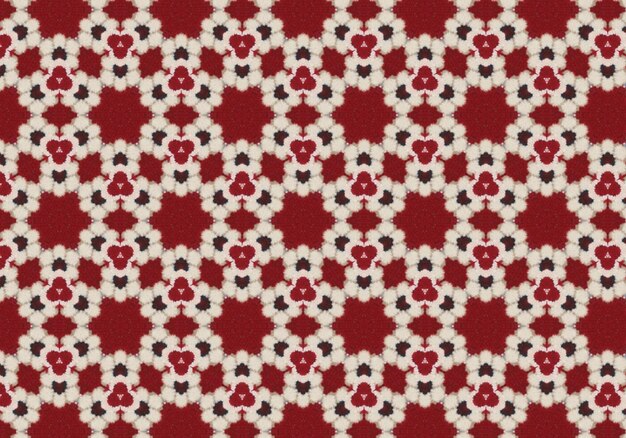 Photo a red and white pattern with a black flower on it