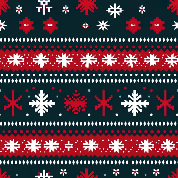 Photo a red and white pattern with snowflakes on a black background