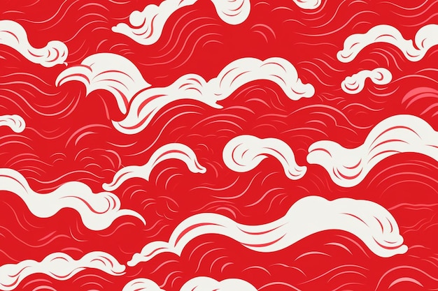 Foto un motivo rosso e bianco con onde bianche