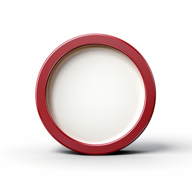 a red and white plate on a white surface