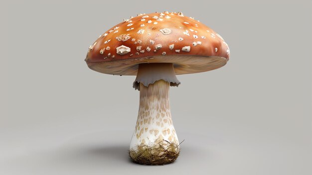 Red and white poisonous mushroom 3D rendering