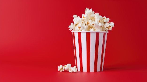 Red and white popcorn box on a red background