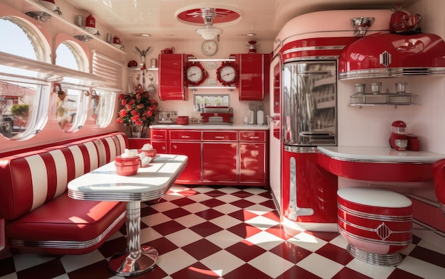 Red and White Retro Diner Kitchen