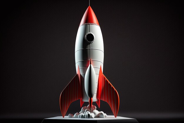 Red and white rocket illustration black background 3D esyilo Generative AI