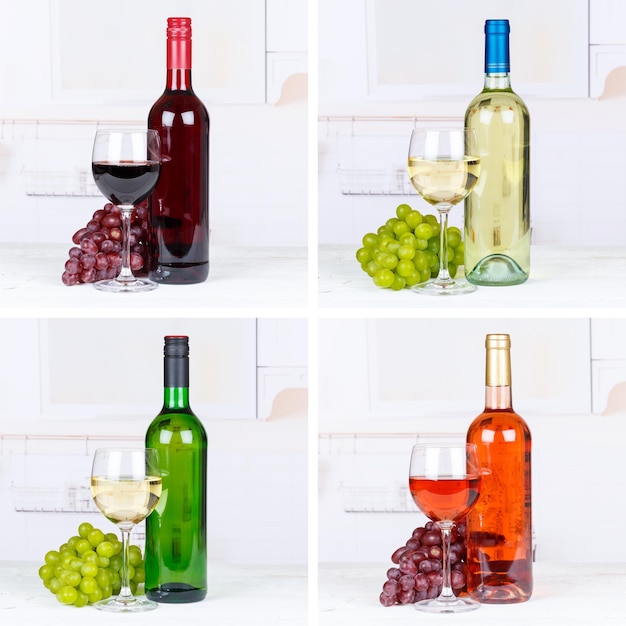 Foto collezione di vini per bevande di bottiglie di vino rosato rosso e bianco