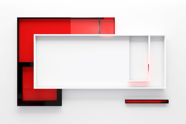 Foto uno scaffale rosso e bianco con una cornice nera su una parete bianca