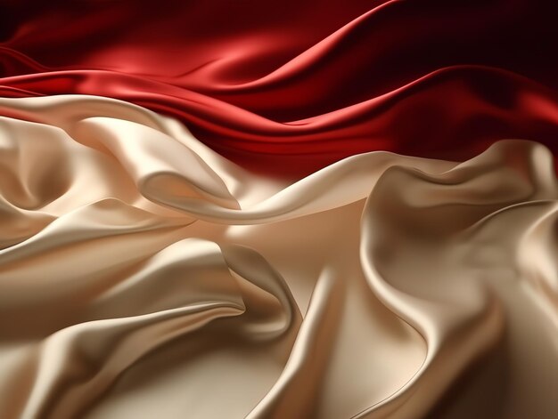 Red and white silk fabric with a soft wave of light shining on the right side.