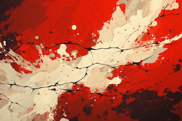 민감한 브러시 스트로크 스타일의 빨간색 배경에 빨간색과 흰색 스케치