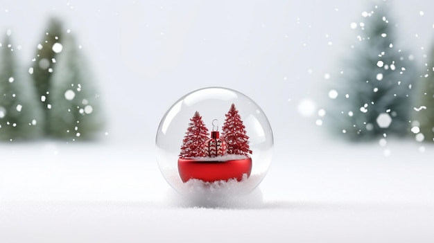 Foto palle di decorazione natalizia bianche di neve rossa sullo sfondo invernale