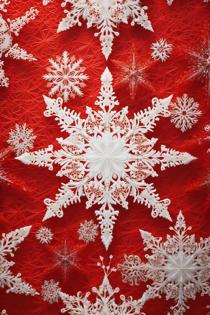 A red and white snowflake that is made by snowflakes