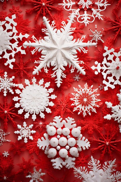 a red and white snowflake with snowflakes on it