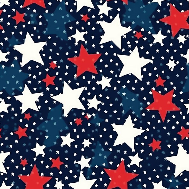 Red and white stars on a blue background seamless pattern