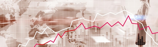 Photo red and white stock market graph web header or banner