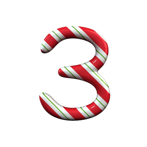 Red and white stripe candy cane number 3