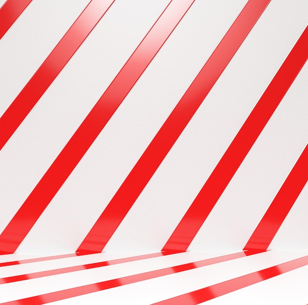 빨간색과 흰색 줄무늬 배경 3d 스튜디오 렌더링 3d 장면