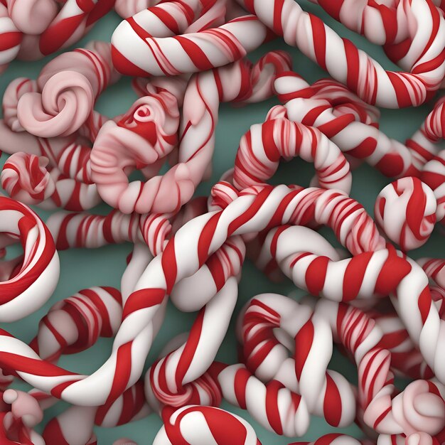 Photo red and white striped candy canes on green background 3d render illustration