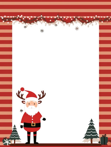 Red and White Striped Christmas Frame with Santa