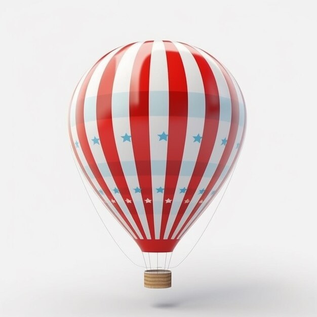 A red and white striped hot air balloon with the stars on it.