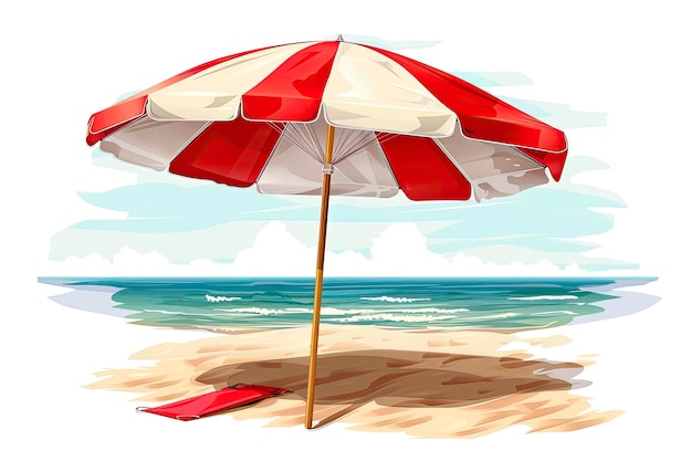 red and white striped umbrella on the beach Beach vacation concept