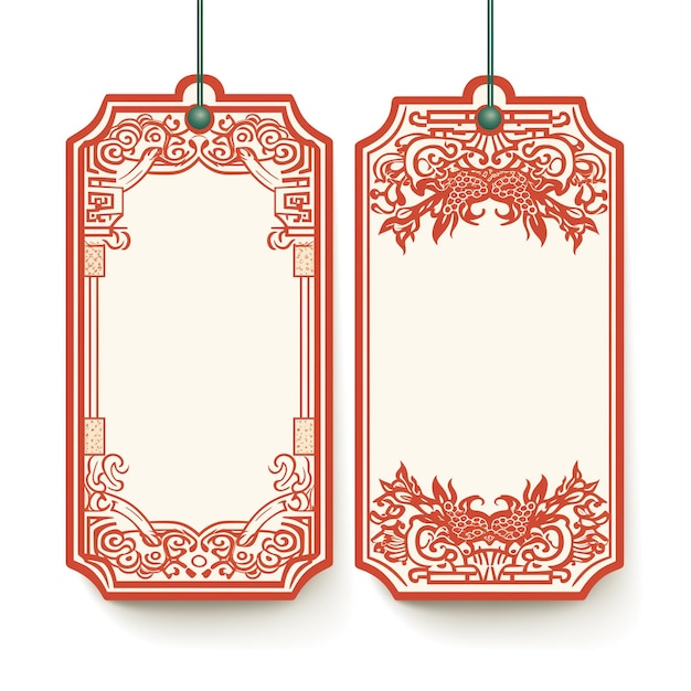 Red and white tag for thank you gift Chinese style wedding tag vintage style invite tag GenerativeAI