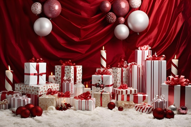 Red and white tones christmas decoration background