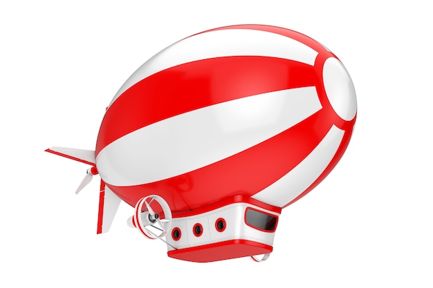 Red and White Toy Cartoon Airship Dirigible Balloon on a white background. 3d Rendering