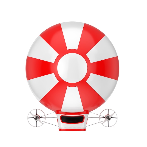 Red and White Toy Cartoon Airship Dirigible Balloon on a white background. 3d Rendering