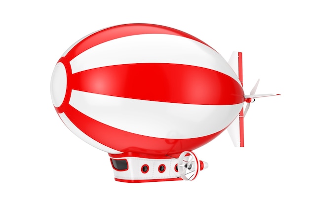 Red and White Toy Cartoon Airship Dirigible Balloon on a white background. 3d Rendering