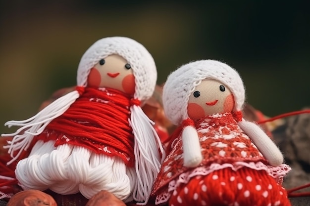 Red and White Yarn Dolls Representing Tradition