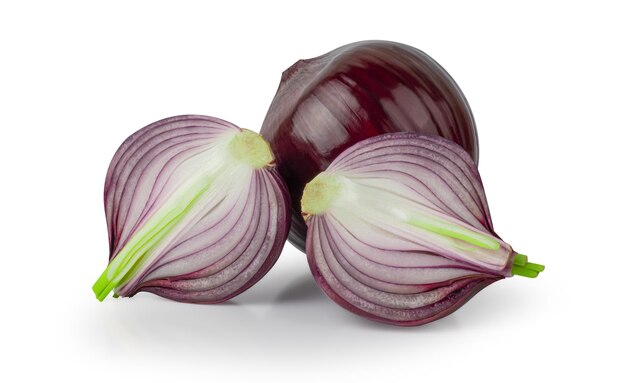 Red whole and sliced onion isolated on white background with Clipping Path