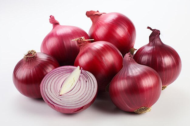 Red Whole and Sliced Onion Isolated on White Background