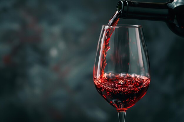 Red wine being poured into a glass mug over a black setting and space Generative AI