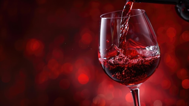 Red wine being poured into a wine glass closeup view showcasing the deep color and smooth flow